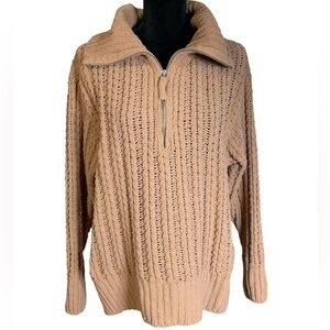 Aerie Tan Textured Half Zip Knit Sweater Oversized Size Medium